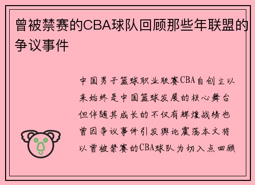 曾被禁赛的CBA球队回顾那些年联盟的争议事件
